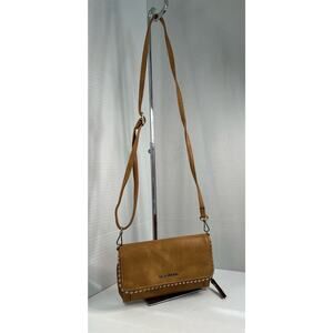 Max Studio Vegan Brown Crossover‎ Handbag Clutch Wallet with Gold Beaded Edge